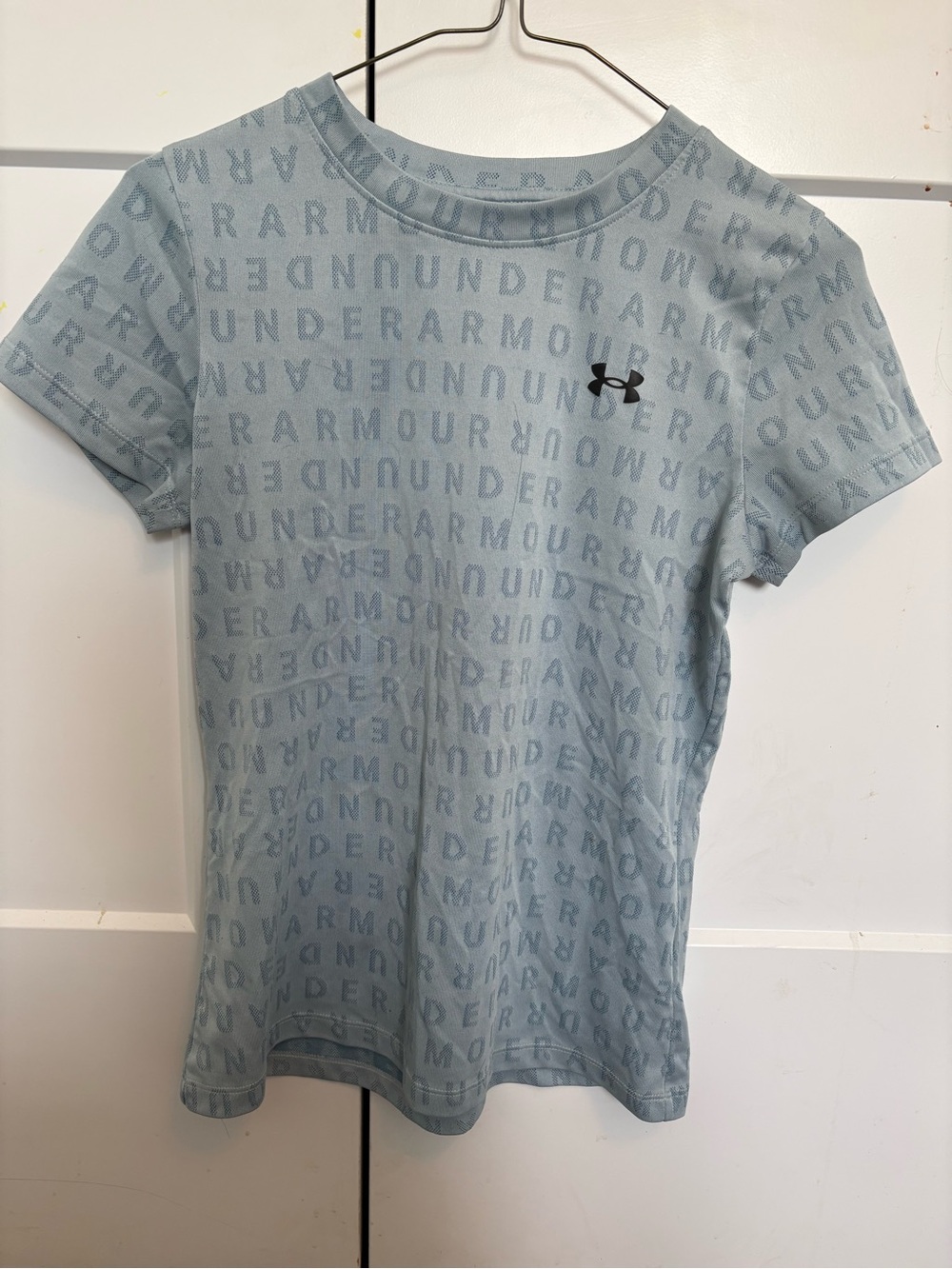 Under Armour Girls Light Blue All-Over Logo Tee